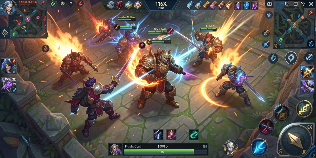 Screenshot menampilkan aksi intens dalam permainan MOBA 116X.