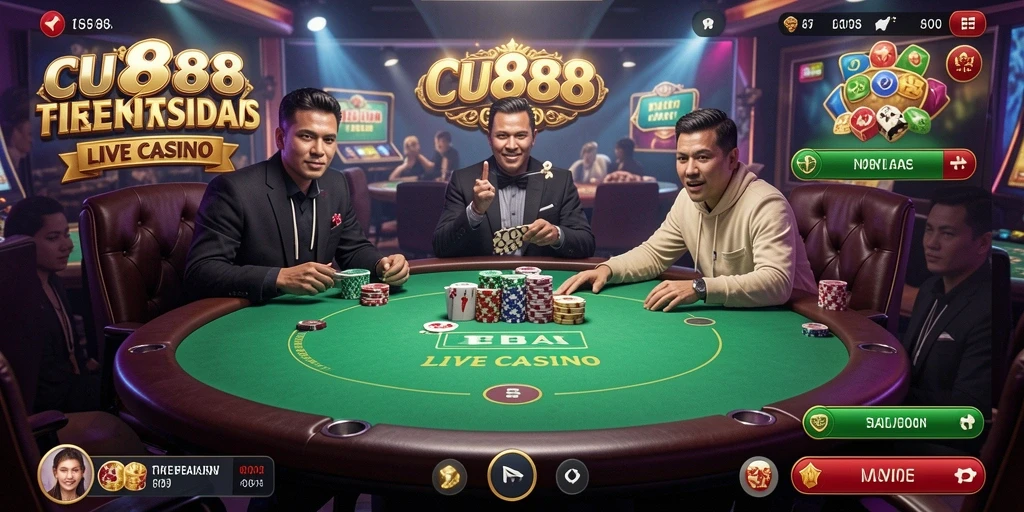 Screenshot gameplay CU888 menunjukkan suasana casino langsung yang menegangkan dan interaktif.