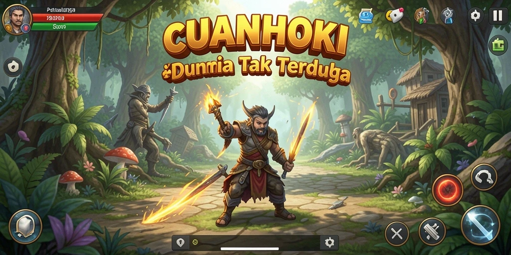Screenshot game CUANHOKI menampilkan karakter utama menjelajahi dunia petualangan.