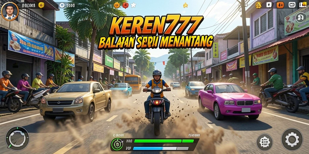 Tampilan gameplay seru KEREN777 dengan balapan di jalanan yang menegangkan.