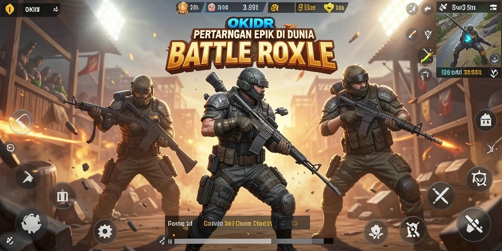 Screenshot gameplay dari OKIDR menampilkan aksi seru Battle Royale.