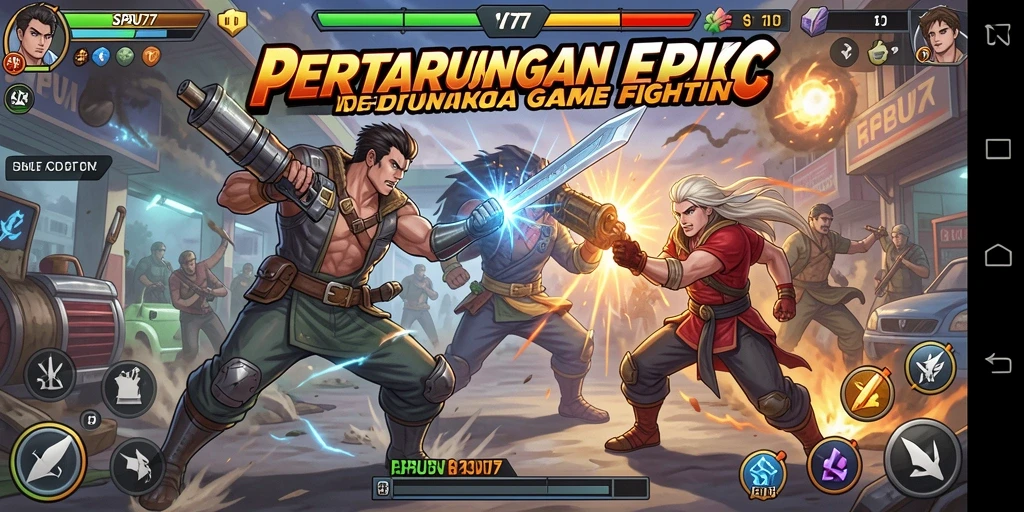 Tangkapan layar dari gameplay SPBU77 yang menunjukkan pertarungan seru.