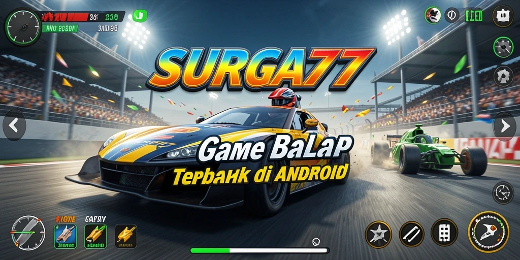 Screenshot utama SURGA77 menampilkan serunya balapan dengan kendaraan kencang.